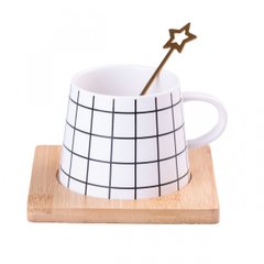 Чашка керамічна 200 мл Geometry з підставкою та ложкою Клітка