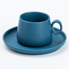Кружка з блюдцем в нордичному стилі керамічна 300 мл, темно-синій