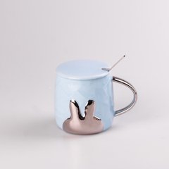Чашка керамічний 300 мл Rabbit з кришкою і ложкою блакитний