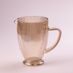 Глечик для напоїв 1,2 л фігурний прозорий ребристий з товстого скла, tea color