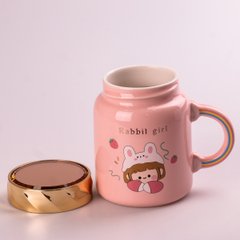 Чашка керамічна 420 мл Cute girl з кришкою Рожевий