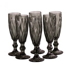 Набор бокалов для шампанского фигурных граненых из толстого стекла 6 штук,серый
