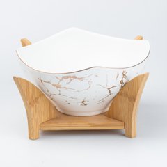 Салатница керамическая 23*23*13.5 см на деревянной подставке, белый