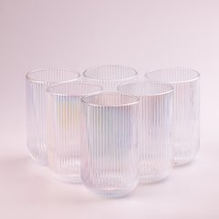 Набор стаканов высоких фигурных прозрачных ребристых из толстого стекла 6 штук, rainbow