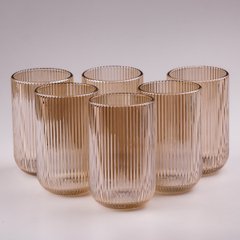 Набір склянок високих прозорих фігурних ребристих з товстого скла 6 штук, tea color