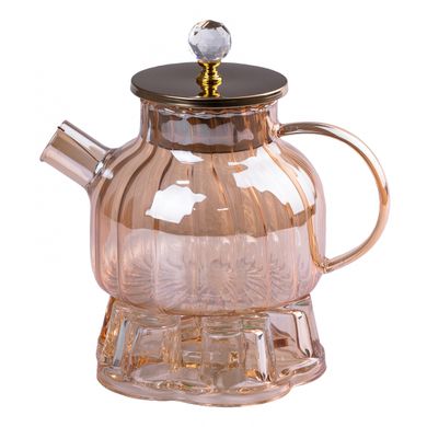 Чайник скляний заварювальний з підставкою для свічки 1 л, коричневий