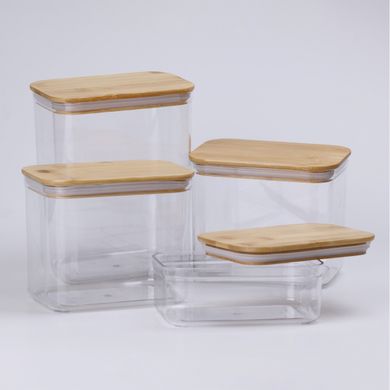 Набор банок для сыпучих продуктов стеклянных с бамбуковой крышкой