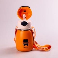 Термос детский Baicc 500 мл с трубочкой и ремешком, Оранжевый