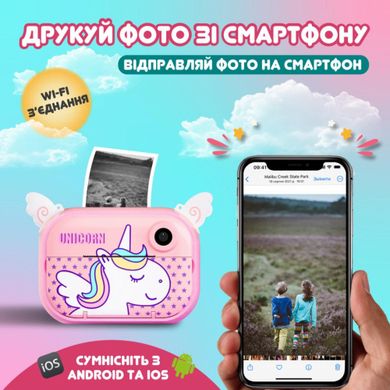 Фотоапарат дитячий моментального друку Єдиноріг для фото та відео FullHD, рожевий