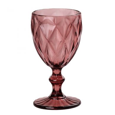 Келих для вина високий фігурний гранований з товстого скла набір 6 шт, рожевий