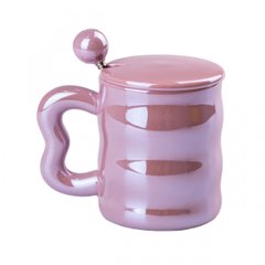 Чашка керамічна 400 мл Love з кришкою та ложкою, рожевий
