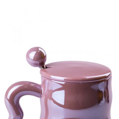 Чашка керамічна 400 мл Love з кришкою та ложкою, рожевий
