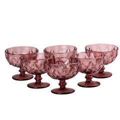 Набор креманок фигурных граненых из толстого стекла 6 штук, розовый