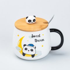 Кружка керамическая Panda 450 мл с крышкой и ложкой, sweet dream