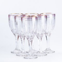 Набор бокалов для вина 6 штук с золотой каймой, розовый