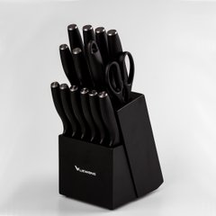 Набор кухонных ножей на подставке 14 предметов, черный