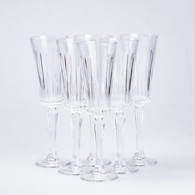 Набір бокалів для шампанського на високій ніжці з товстого скла 6 штук, прозорий