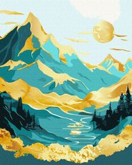 Картина по номерам - "Схід сонця в горах з фарбами металік extra" 40х50см