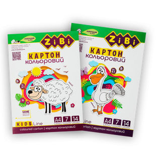Картон кольоровий, А4, 7 кол., 14 арк., 230г/м2 ZB.1951 фото