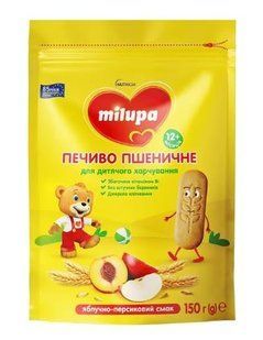 Дитяче печиво пшеничне Milupa з яблучно-персиковим смаком, від 1 року, 150 г 208038 фото