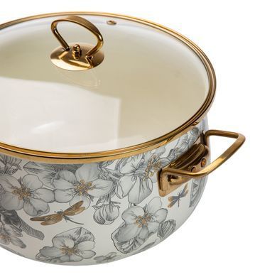 Каструля емальована 6,5 л зі скляною кришкою, flowers HP-2-107 фото