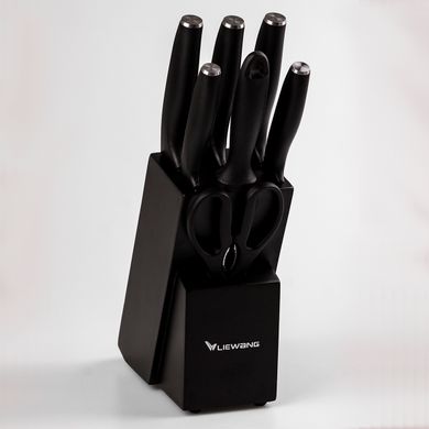 Набор кухонных ножей на подставке 7 предметов, черный