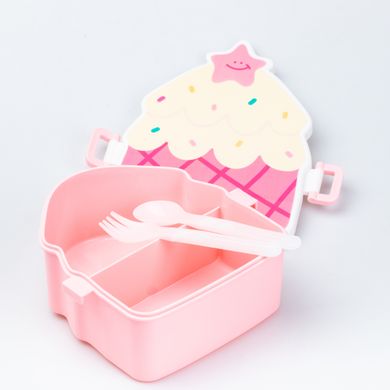 Ланч-бокс детский со столовыми приборами Cake 20*18*8 см, розовый