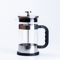 Френч-прес чайник скляний Haus Roland 1 літр з фільтром фактурний, хром