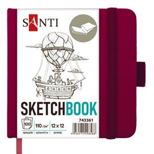 Скетчбук SANTI для графики 12х12см 100 л. твердый переплет PU 110г/м2 сливовый 743361 фото