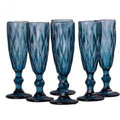 Набор бокалов для шампанского фигурных граненых из толстого стекла 6 штук, синий