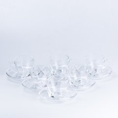 Набор стеклянных чашек с блюдцем 6 штук, прозрачный