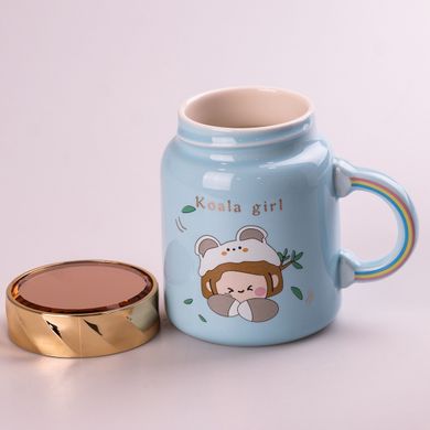 Чашка керамічна 420 мл Cute girl з кришкою Блакитний