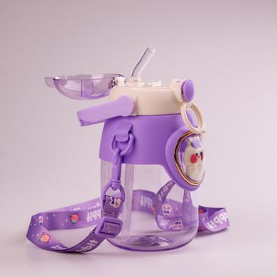 Пляшка для води дитяча 820 мл з ручкою та ремінцем, фіолетовий