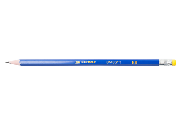 Олівець графітовий HB, пластиковий, синій, з гумкою