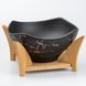 Салатница керамическая 23*23*13.5 см на деревянной подставке, черный