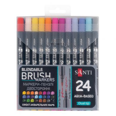 Набор акварельных маркеров SANTI Brush Marker 24 шт/уп двусторонние