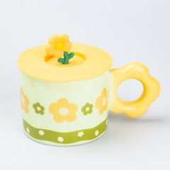 Чашка керамическая Flowers 300 мл с крышкой, зеленый