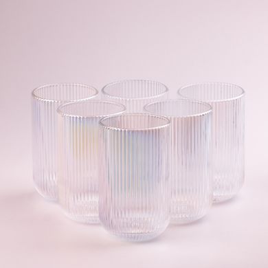 Набор стаканов высоких фигурных прозрачных ребристых из толстого стекла 6 штук, rainbow