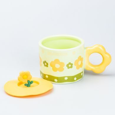 Чашка керамічна Flowers 300 мл із кришкою, зелений HP7196GR фото