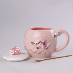 Чашка керамическая 500 мл Фламинго с крышкой и ложкой, Nice day