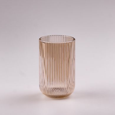 Набор стаканов высоких фигурных прозрачных ребристых из толстого стекла 6 штук, tea color