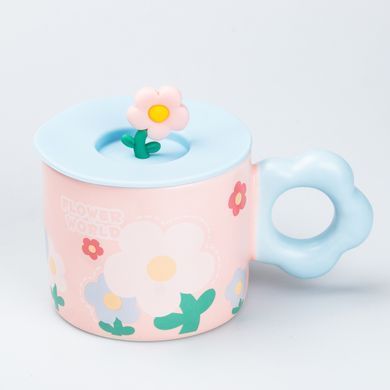 Чашка керамічна Flowers 300 мл із кришкою, рожевий HP7196P фото