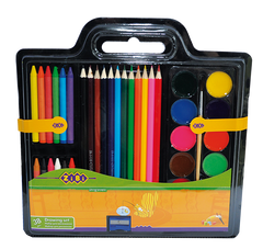 Набір для малювання (фарби, кольорові олівці, крейда воскова, пензель натуральний, чинка)