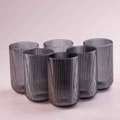 Набір склянок високих фігурних прозорих ребристих з товстого скла 6 штук, сірий