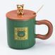 Чашка керамічна Fun Bear Grid 300 мл з кришкою та ложкою, зелений