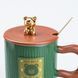 Чашка керамічна Fun Bear Grid 300 мл з кришкою та ложкою, зелений