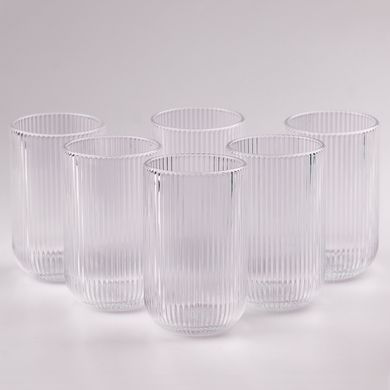 Набор стаканов высоких фигурных ребристых из толстого стекла 6 штук, прозрачный