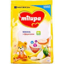 Дитяча каша Milupa молочна суха швидкорозчинна манна з фруктами, 210гр NEW