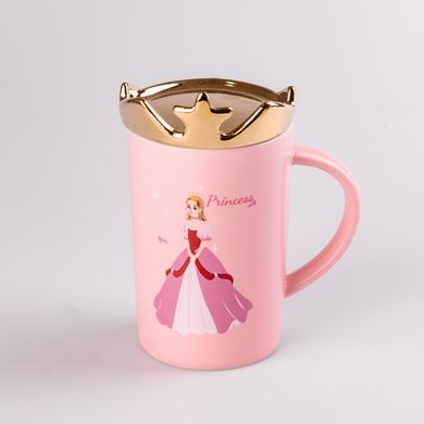 Чашка керамическая 400 мл Princess с крышкой,розовый