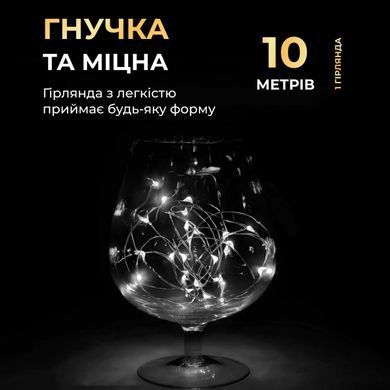 Гірлянда Роса нитка 100 LED довжина 10 м на батарейках, білий 100L10MWW фото